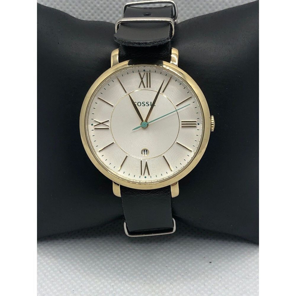 Fossil ES3987 Women's Black Leather Analog Silver Dial Quartz Wrist Watch LP235